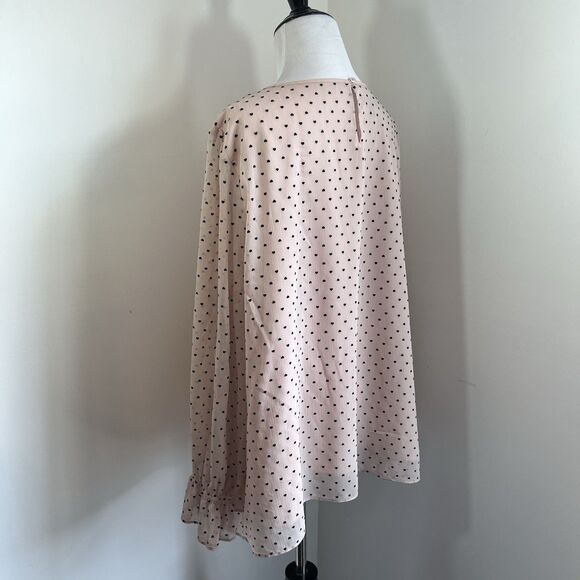 Talbots Blouse Top 2X Pink Chiffon Ruffle Long Sleeve Graphic Print Hearts - Picture 5 of 13
